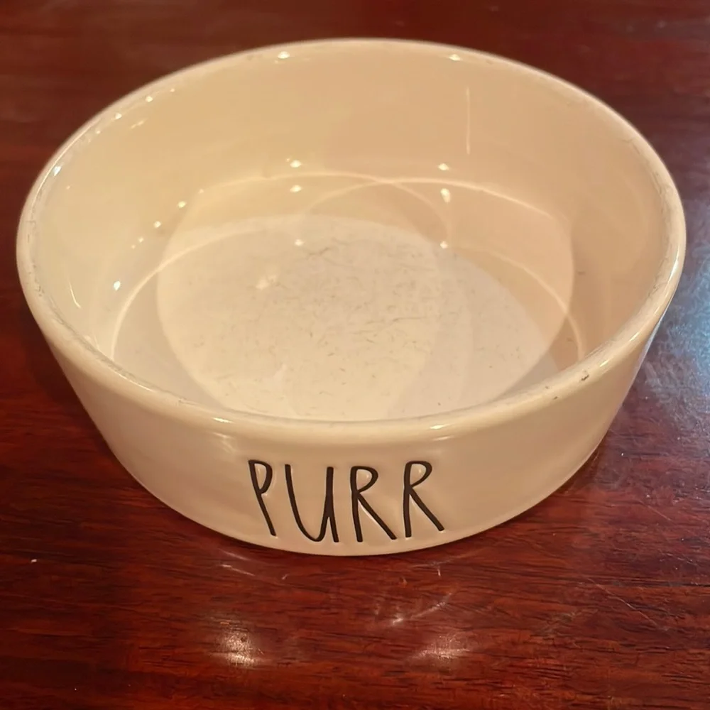 Rae Dunn Purr pet Dish magenta artisan collection white black